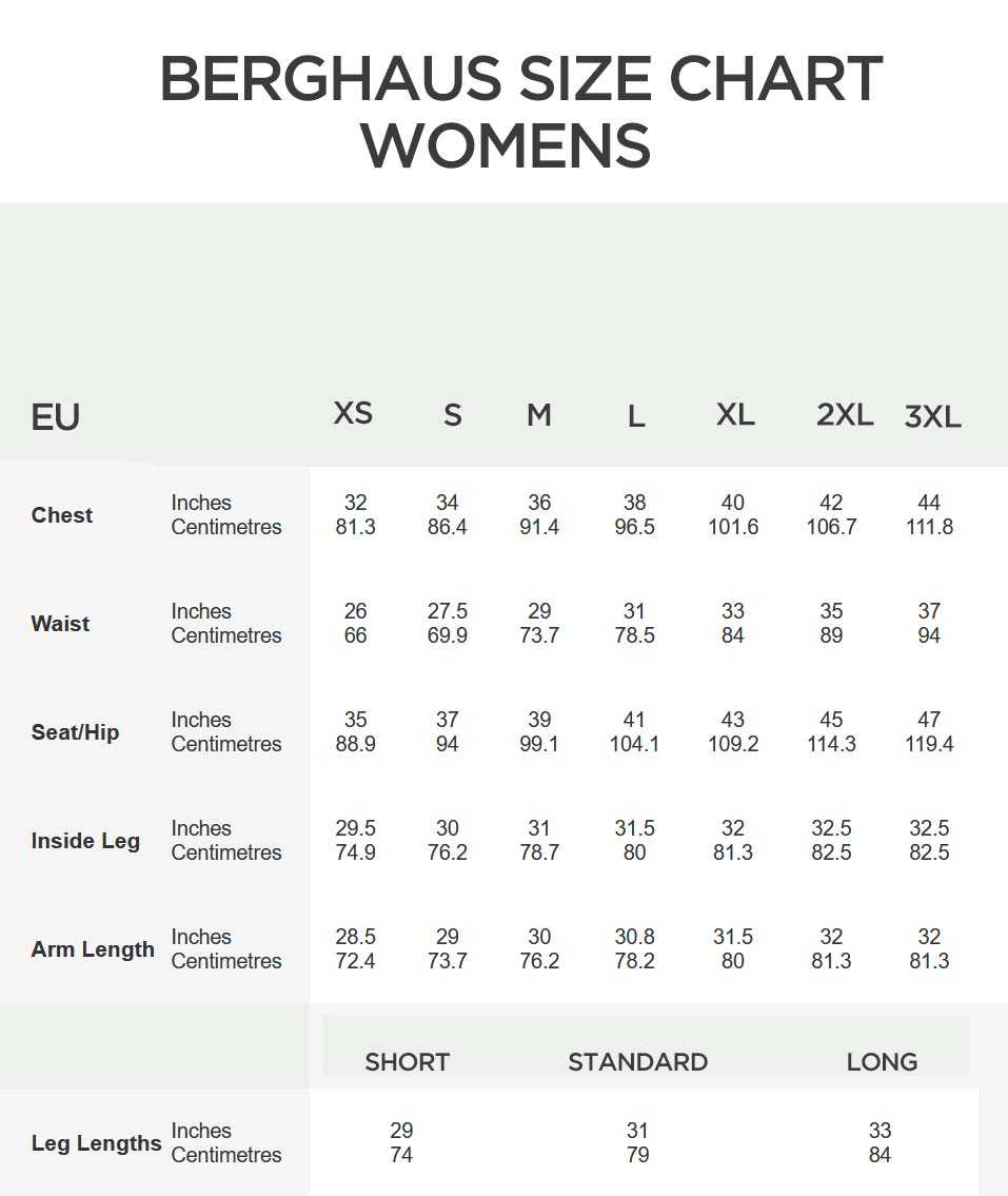 berghaus t shirt size guide